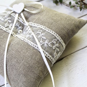 Ring Pillow Wedding Linen Lace Ring Bearer Pillow Wedding Ring Pillow Boho Country Vintage Shabby image 6