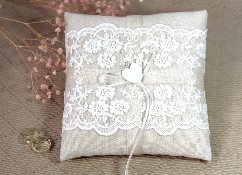 Ring pillow wedding lace ring bearer pillow wedding ring pillow boho country house vintage image 2