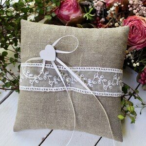 Ring Pillow Wedding Linen Lace Ring Bearer Pillow Wedding Ring Pillow Boho Country Vintage Shabby image 1