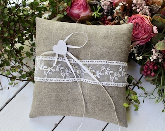 Ring Pillow Wedding Linen Lace Ring Bearer Pillow Wedding Ring Pillow Boho Country Vintage Shabby