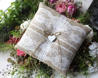 Ring Pillow Wedding Linen Lace Ring Bearer Pillow Wedding Ring Pillow Country Boho Vintage