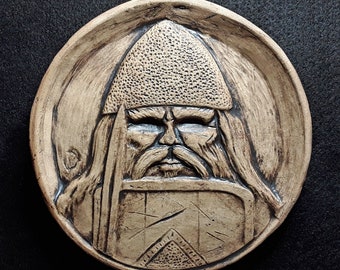 SHIELD WARRIOR - VIKING handmade ceramic tile/plaque.