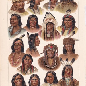 1890 AMERICA PEOPLE 15 Different Types Lithograph Print more than 120 years old