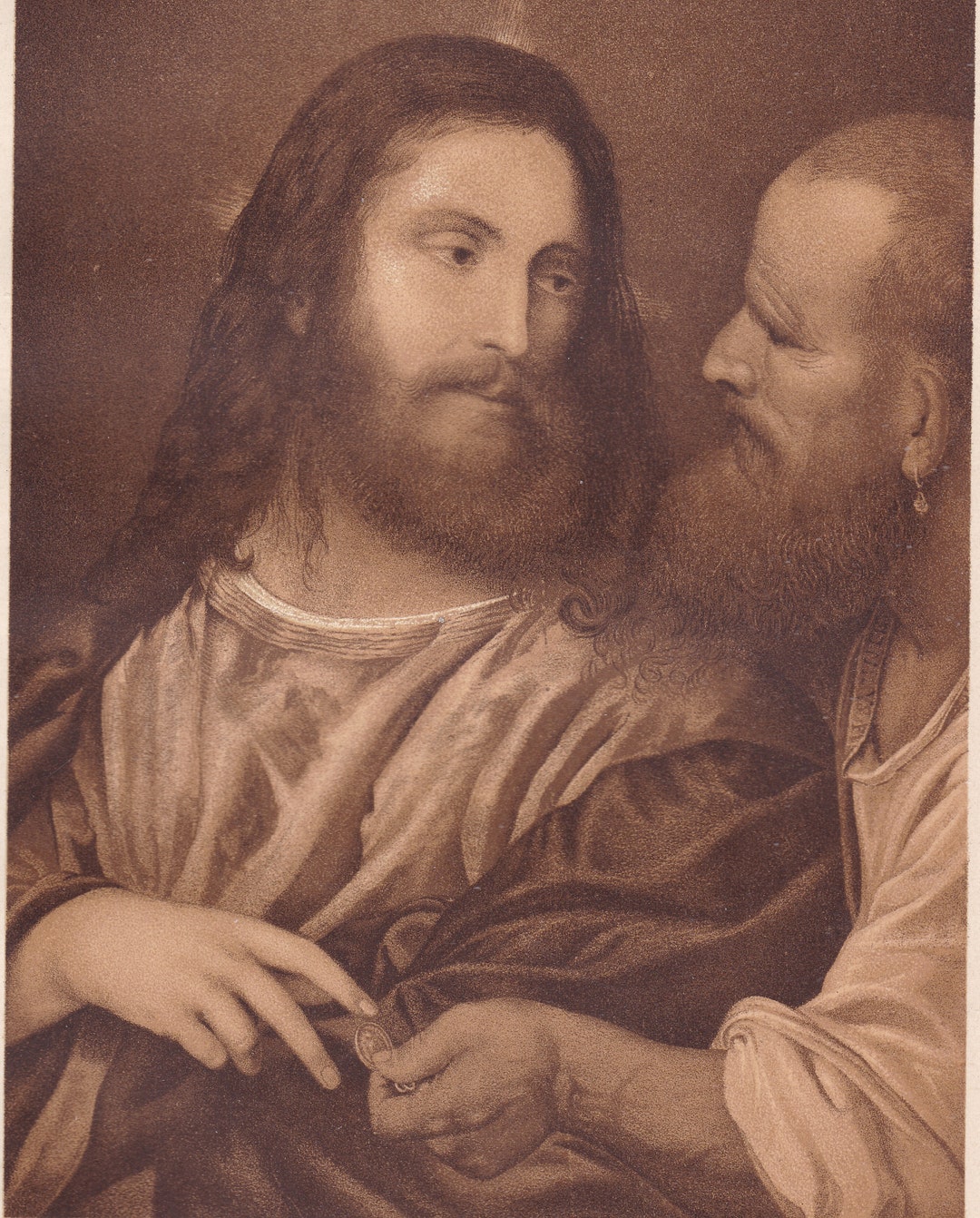 1894 JESUS & JUDAS After TIZIAN Painting Tribuute Money Etsy