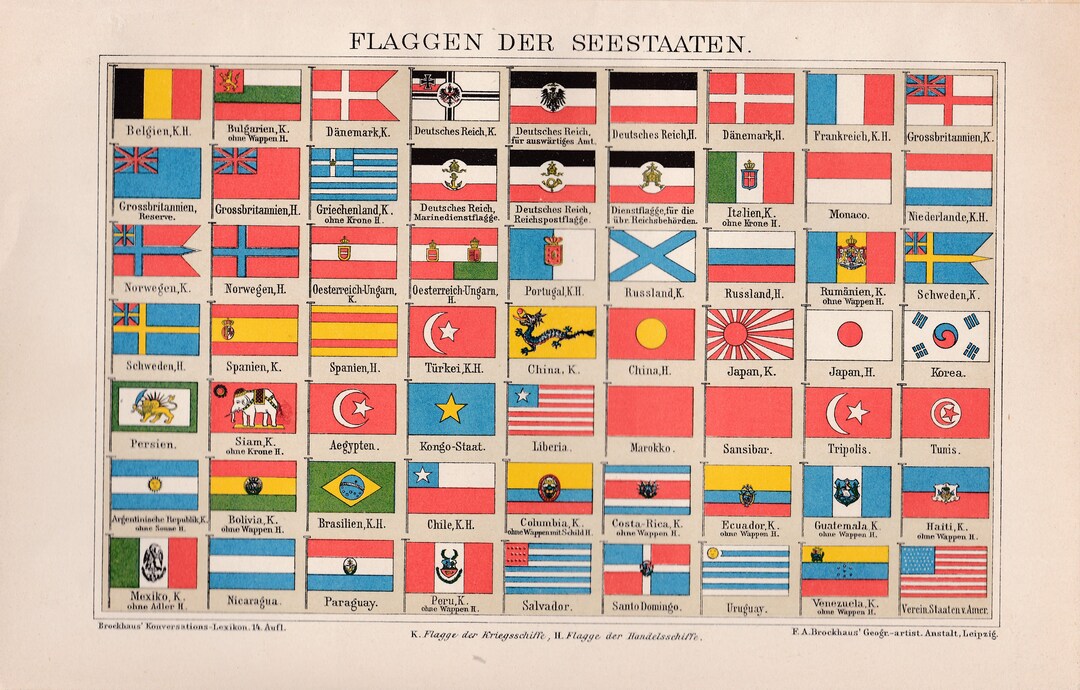 1895 FLAGS of SEA COUNTRIES, 19th Century Antique Lithograph - Etsy UK