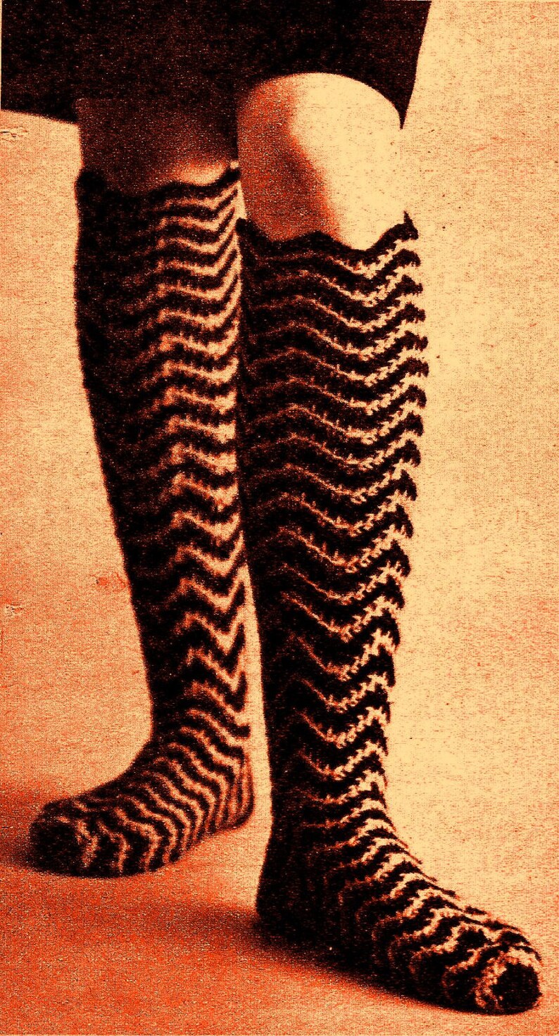 Womans Vintage Crochet Ripple Socks Pattern Instructions image 1