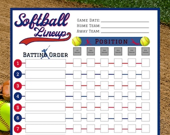 Softball Trainer Lineup Karte druckbare Feld Position Little League Roster Softball Spieler Batting Reihenfolge Team Position Liste Mädchen Sport Inning