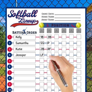 Printable Softball Lineup Card Field Softball Position Board Etsy