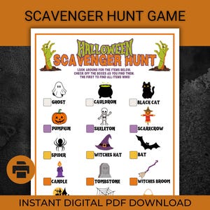 Halloween Scavenger Hunt Game Printable Fun Halloween Kid Game teens Halloween Party Office Classroom Activity Last Minute Game Outdoor