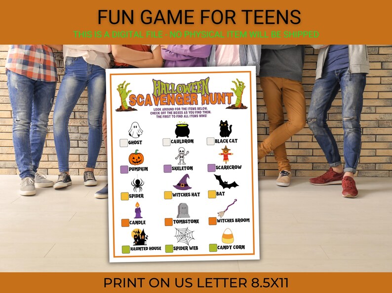 Halloween Scavenger Hunt Game Printable Fun Halloween Kid Game Teens ...