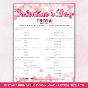 Trivia Valentine Day Game Printable Valentine Day Activity Valentine Party Game Valentine Game for kids Galentine Game Shower Game Classroom