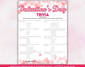 Trivia Valentine Day Game Printable Valentine Day Activity Valentine Party Game Valentine Game for kids Galentine Game Shower Game Classroom