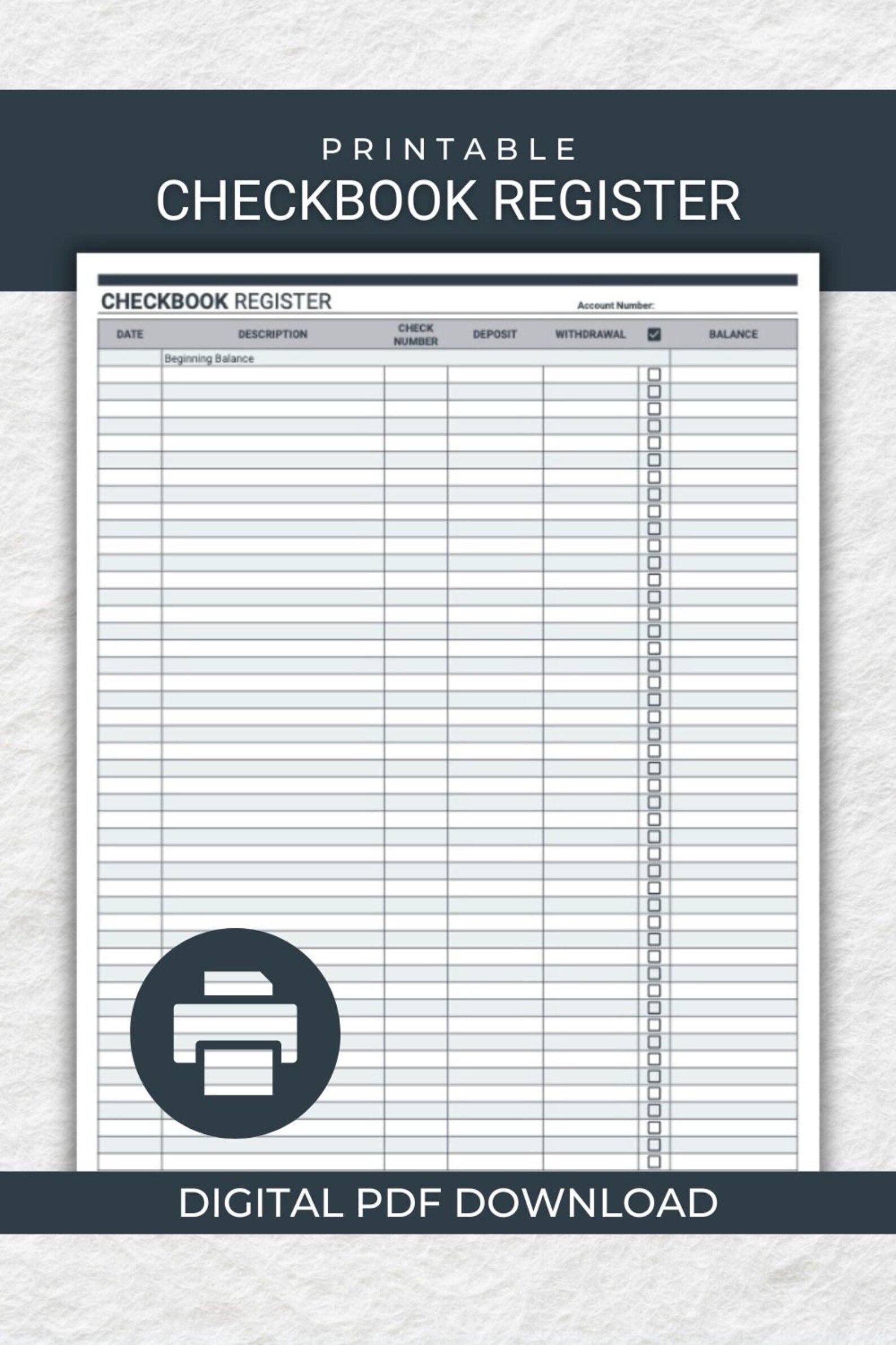 Paper Check Book Printable Checkbook Register PDF Digital Download Prints on 8.5x11 ...