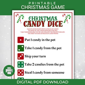 Christmas Candy Dice Game Printable Fun Christmas Games for kids teens Classroom Office Party Games Candy Game Last minute Xmas Activity