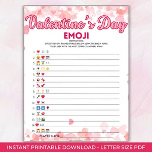 Emoji Valentine Day Game Printable Valentine Emoji Game Valentine&#39;s Day Activity Valentine Party Valentine Game for kids Galentine Game
