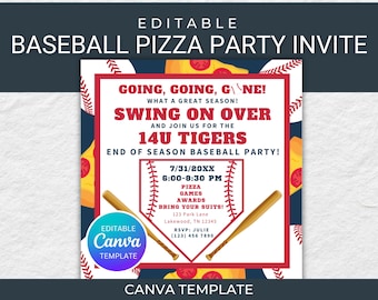 Editable Baseball Party Invitation Digital Baseball Invite Baseball End of Season Team Party Pizza Party Birthday Party