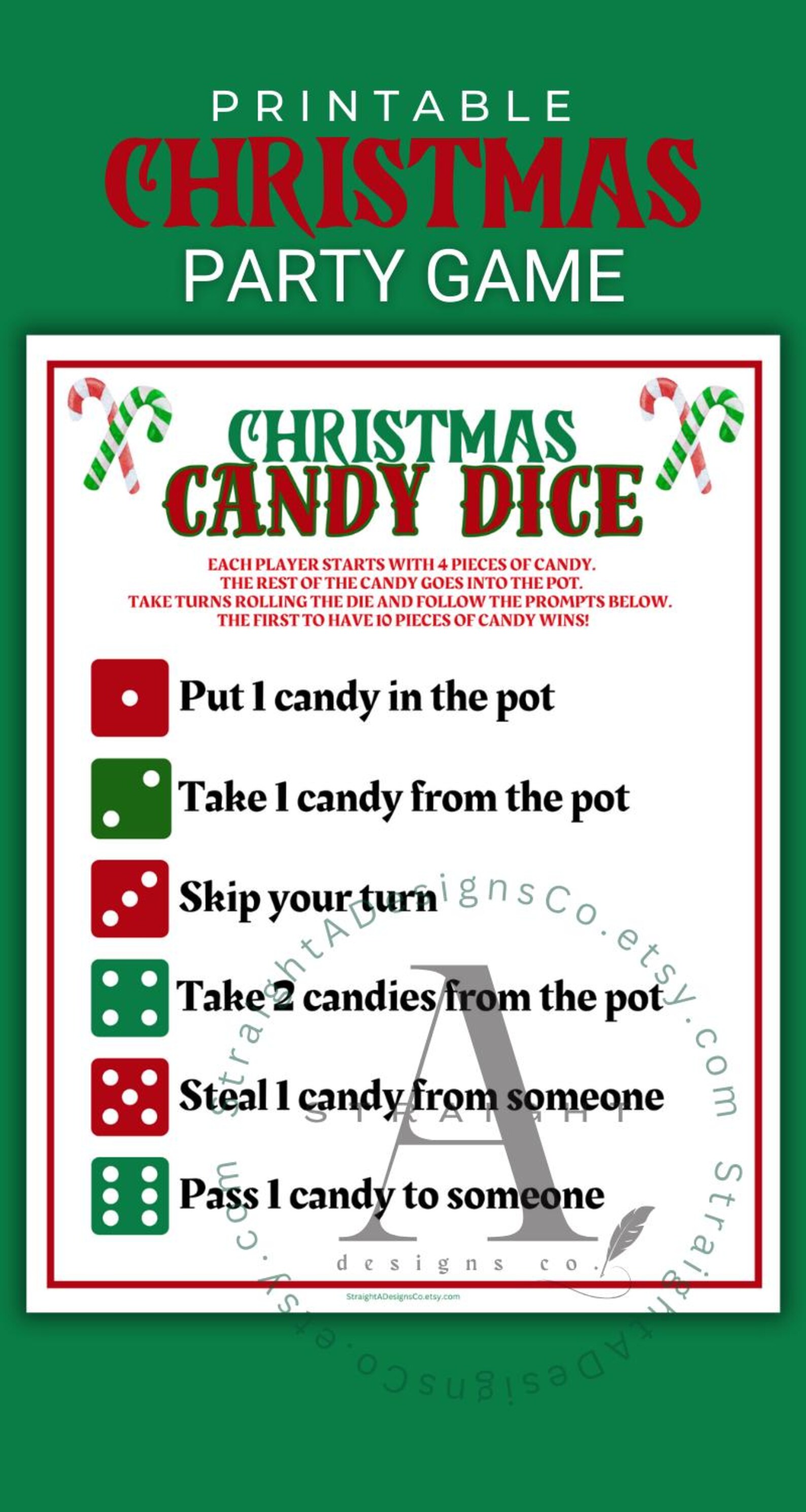 Christmas Candy Dice Game Printable Fun Christmas Games for Kids Teens ...