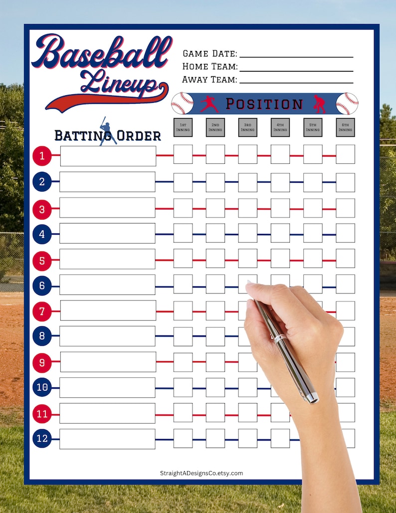 Printable Baseball Dugout Lineup Card Field Position Little Etsy