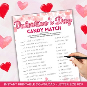Candy Match Valentine Day Game Printable Valentine Game Valentine&#39;s Day Activity Valentine Party Valentine Game for kids Galentine Game