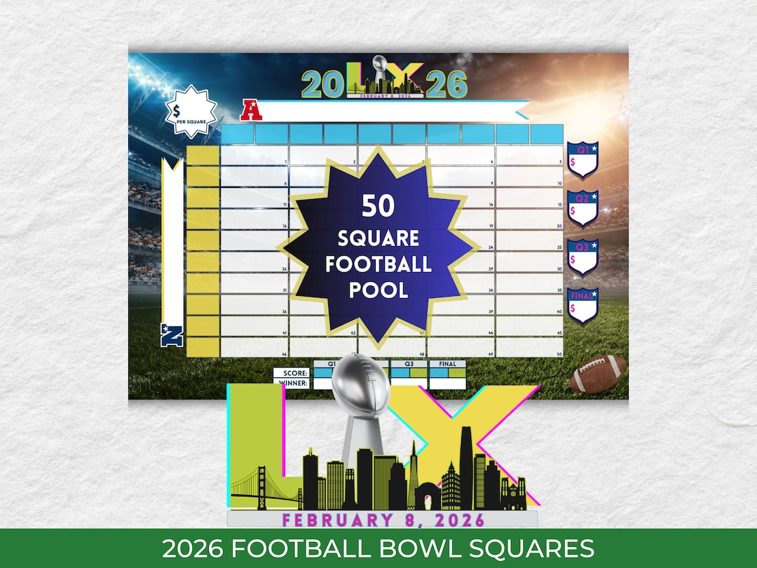 50 super football bowl quadrate 2026 football pool druckbare