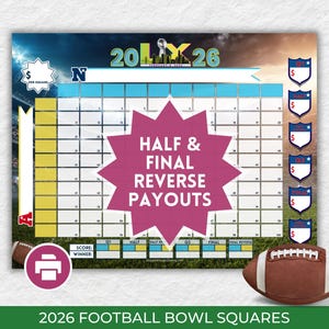 100 Super Football Bowl Squares Reverse Football Pool Grid Printable Instant Digital Download Team Fundraiser Football Bowl 2026