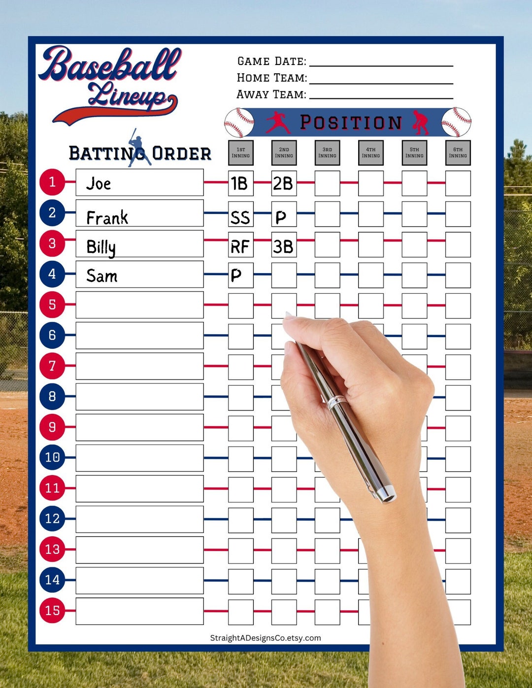 Printable Baseball Lineup Card Baseball Position Board Baseball Coach