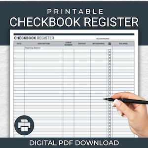 Printable Checkbook Register PDF Digital Download Prints on 8.5x11" Paper US Letter Size