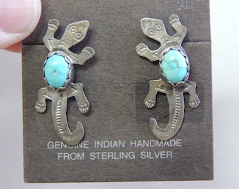 Vintage Sterling Navajo w Turquoise Lizard Earrings