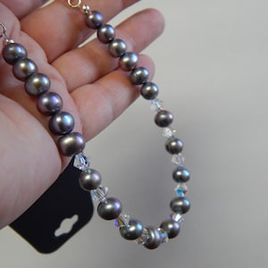 Sterling Silver Dark (Black) Peacock Freshwater Pear and Swarovski Crystal Necklace
