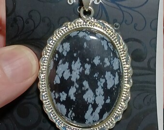 Pewter Snowflake Obsidian Pendant