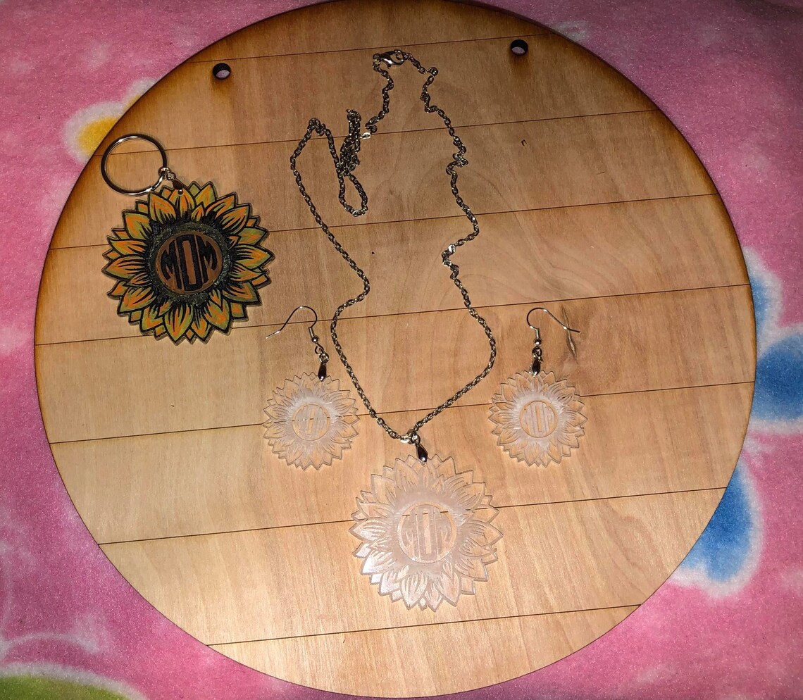 Download Mom Sunflower keychain necklace earrings svg laser files ...