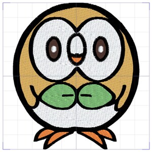 May include: Embroidered patch of a brown and white owl with green wings. The owl has large, round eyes and a small, orange beak.