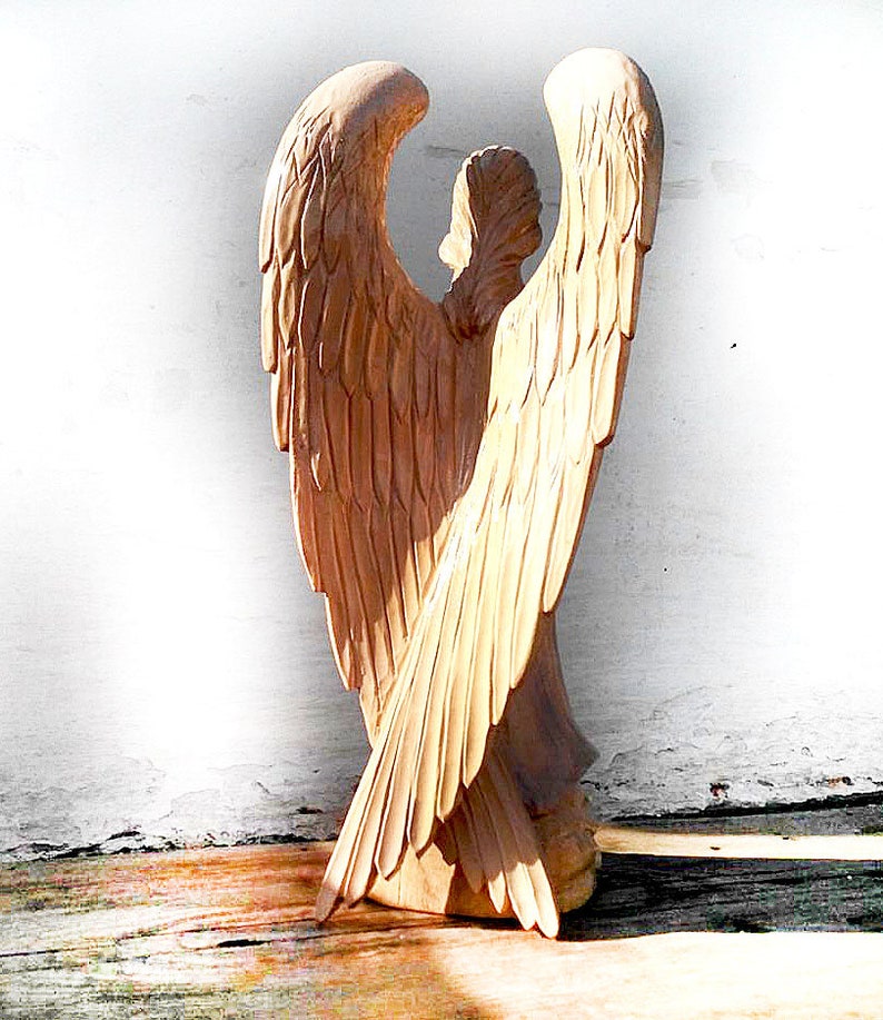 Wood Carved Angel Angel Figurine Carving Bible Wooden Etsy