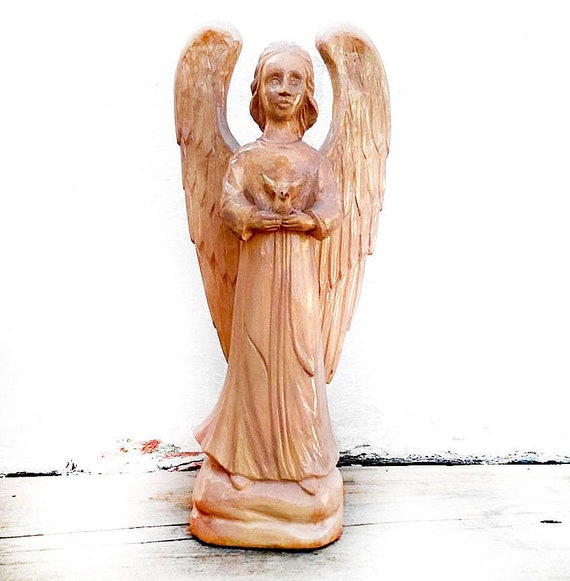Wood Carved Angel Angel Figurine Carving Bible Wooden Etsy