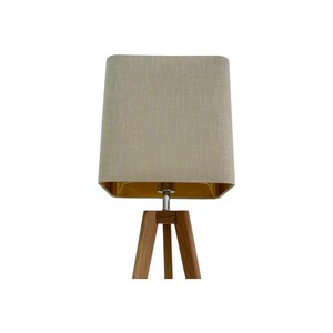 Ecru Beige Textured 100% Linen Brushed Gold Rounded Square Lampshade
