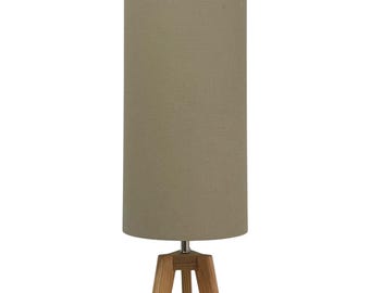 Taupe Brown Textured 100% Linen Extra Tall Cylindrical Drum Lampshade