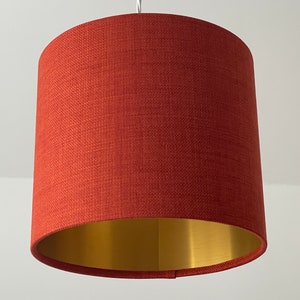 Burnt Orange Textured Woven Crosshatch Brushed Gold Drum Lampshade