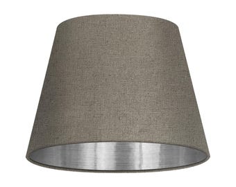 Natural Beige Textured 100% Linen Brushed Silver Tapered Empire Lampshade