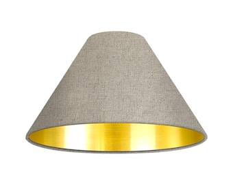 Natural Beige Textured Linen Brushed Gold Tapered Coolie Lampshade