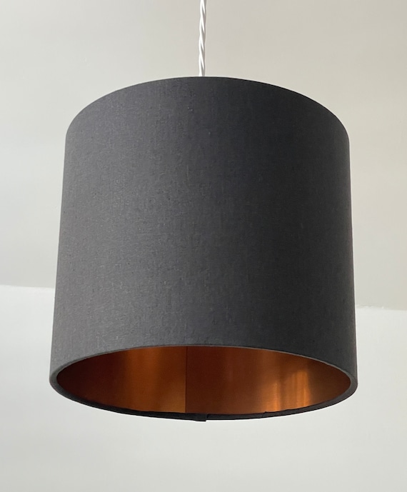 Brushed Copper Lined Charcoal Grey Fabric Drum Lampshade Ceiling Light Shade 