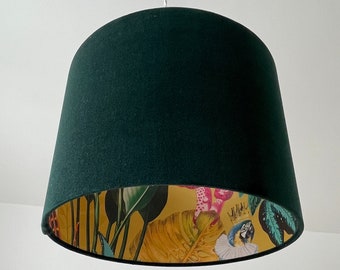 Forest Green Velvet Ochre Wonderland Jungle Leaves Drum Lampshade