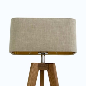 Ecru Textured 100% Linen Brushed Gold  Rounded Rectangle Lampshade