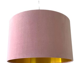 Blush Pink Velvet Brushed Gold Drum Lampshade