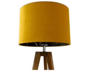 Mustard Yellow Velvet Charcoal Grey Monkey Botanical Drum Lampshade