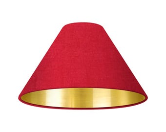 Dark Red Textured 100% Linen Brushed Gold Tapered Coolie Lampshade
