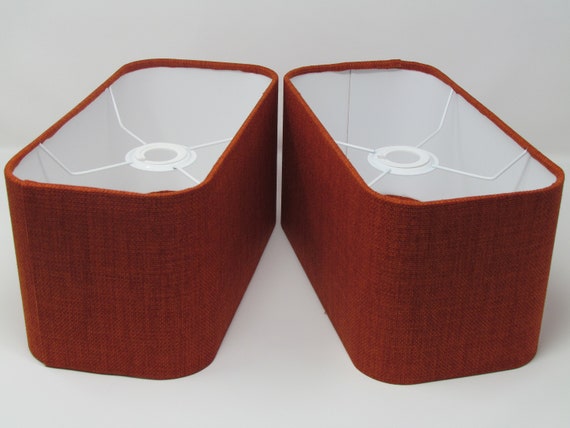 Rounded Rectangle Burnt Orange Textured Woven Crosshatch Rounded Rectangle Burnt Orange Textured, Red Rectangular Lamp Shade