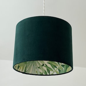 Forest Green Velvet Botanical Leaves Drum Lampshade