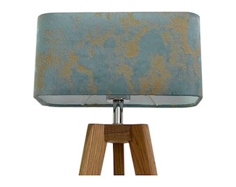 Duck Egg Blue Gold Foil Marbled Velvet Rounded Rectangle Lampshade