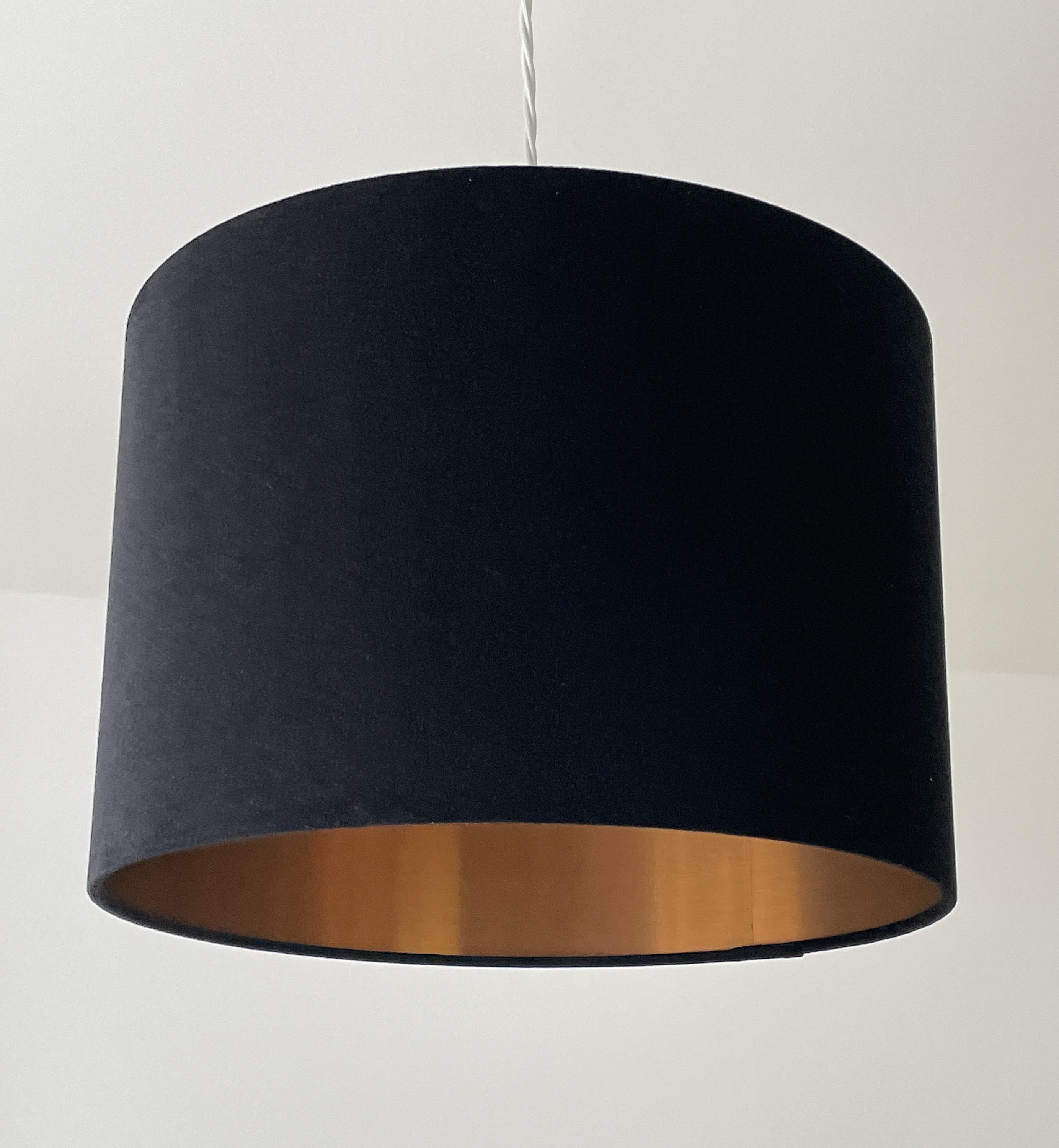 Pair of Black Faux Silk 30cm Drum Light Shade with Copper Inner 