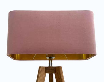 Blush Pink Velvet Brushed Gold Rounded Rectangle Lampshade